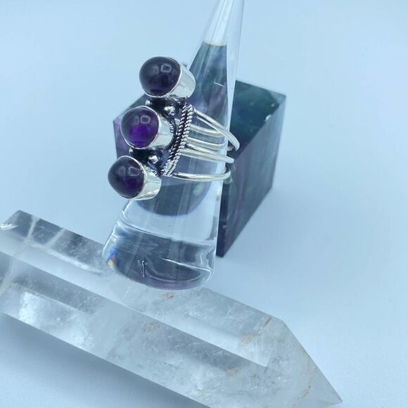 Amethyst Gemstone Sterling Silver Boho Ring Size 7.5 - Picture 5 of 6